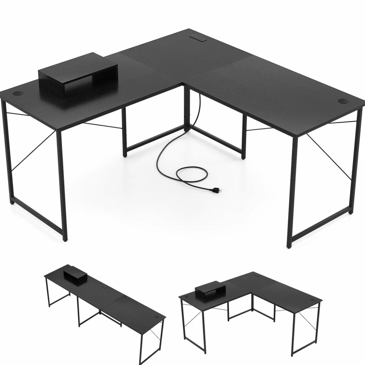 L-Shaped Computer Desk with Power Outlets