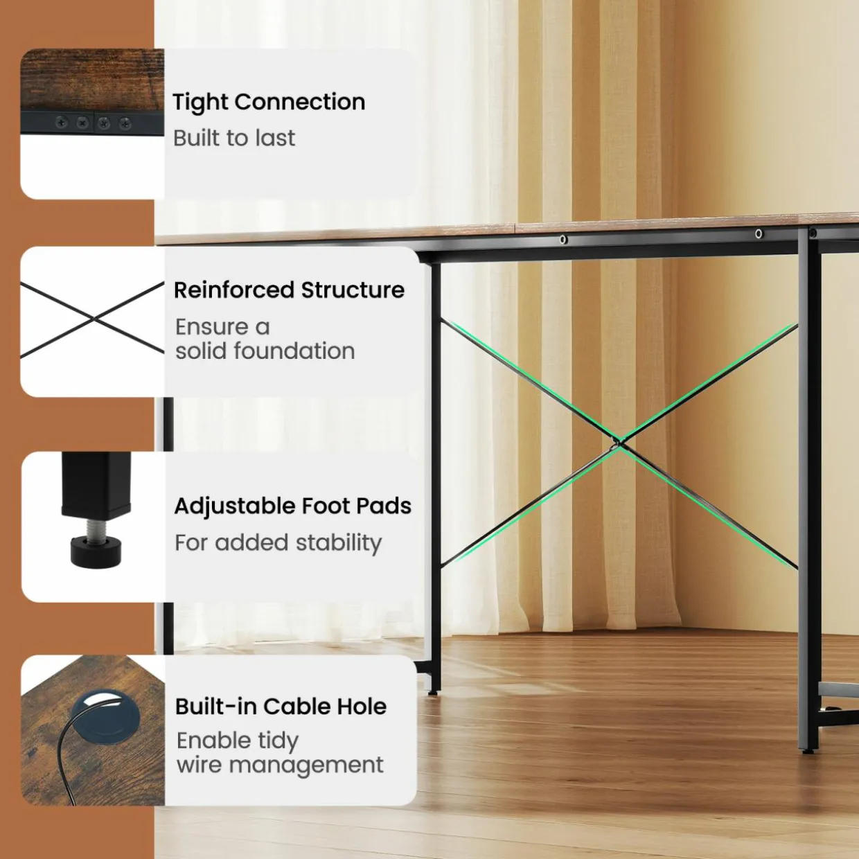 L-Shaped Computer Desk with Power Outlets