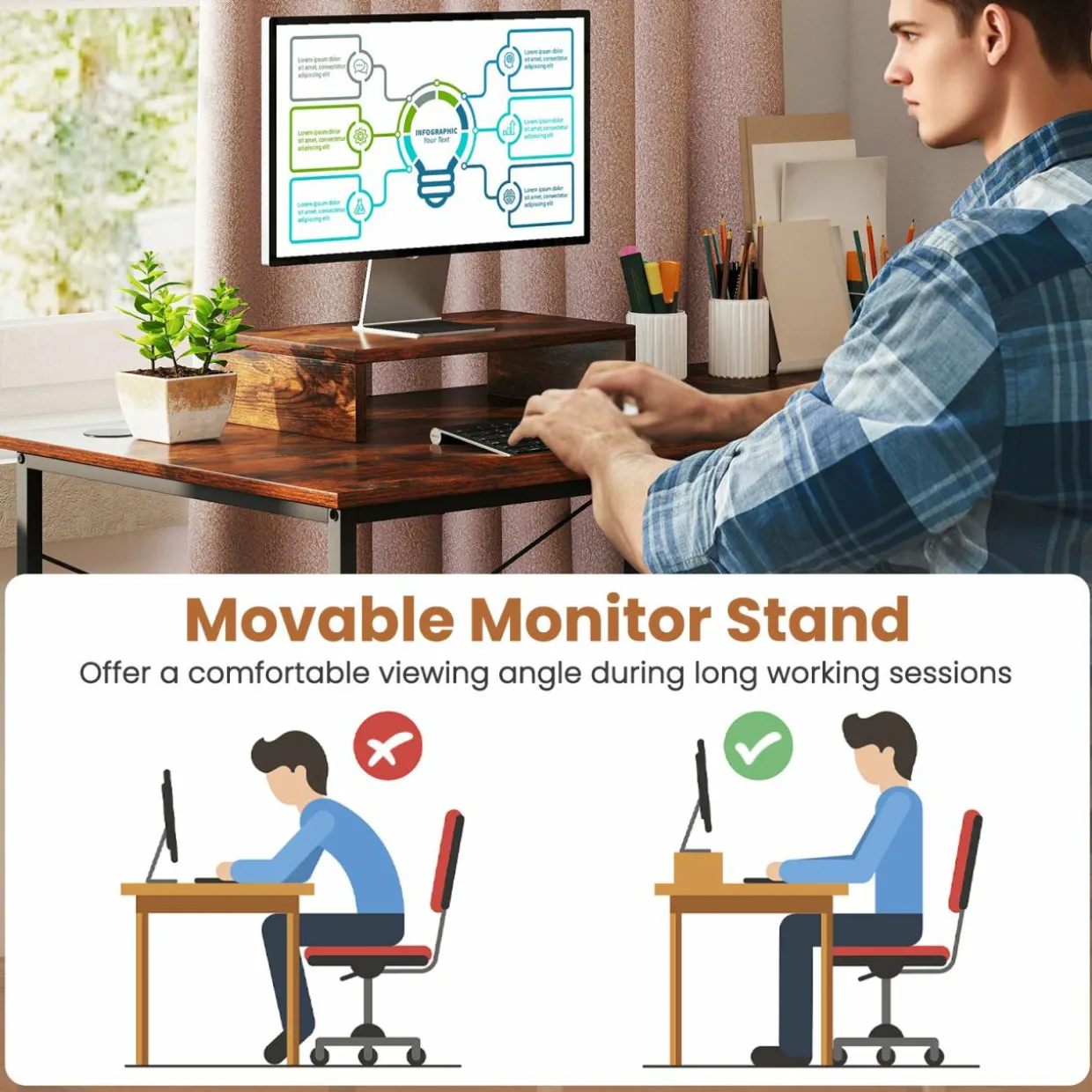 L-Shaped Computer Desk with Power Outlets