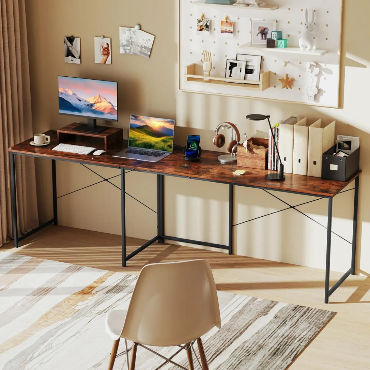 L-Shaped Computer Desk with Power Outlets