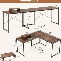 L-Shaped Computer Desk with Power Outlets