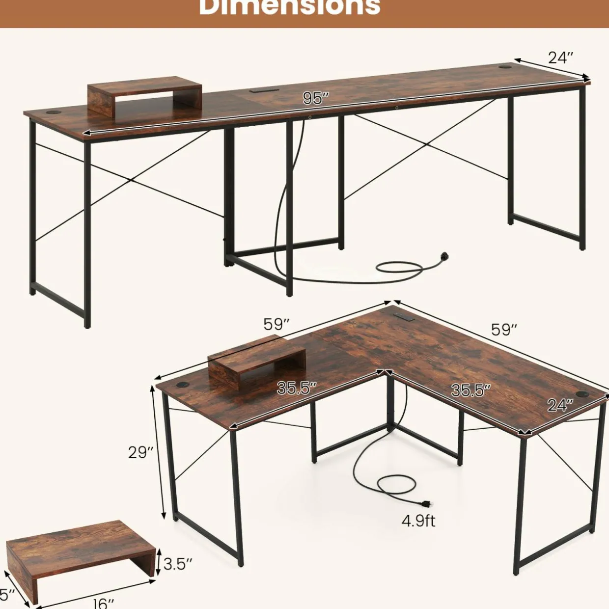 L-Shaped Computer Desk with Power Outlets