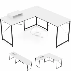 L-Shaped Computer Desk with Power Outlets