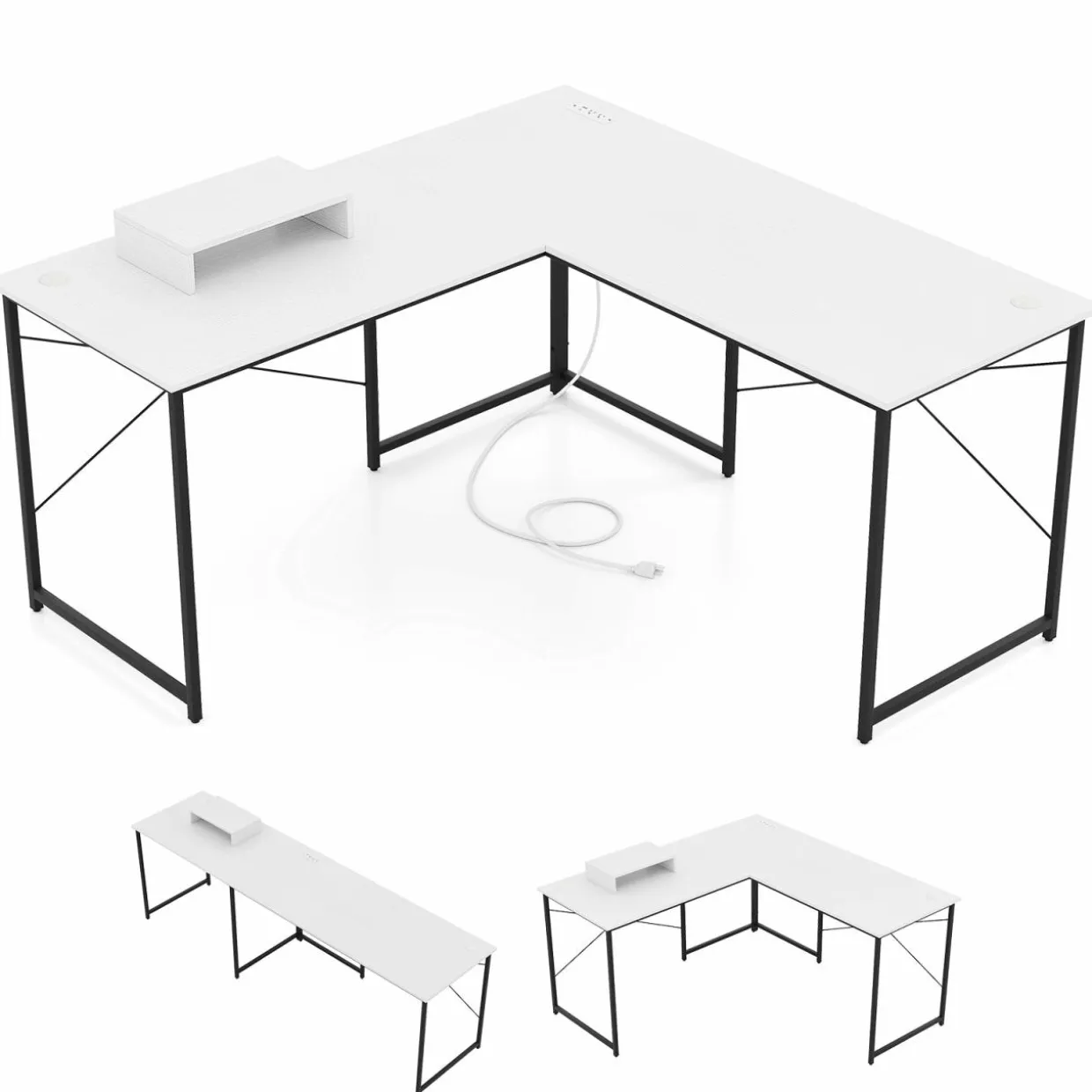 L-Shaped Computer Desk with Power Outlets