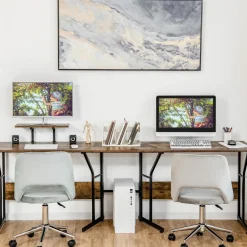 L-Shaped Reversible Computer Desk, 2 Person Long Computer Workstation w/Movable Monitor Stand