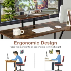 L-Shaped Reversible Computer Desk, 2 Person Long Computer Workstation w/Movable Monitor Stand