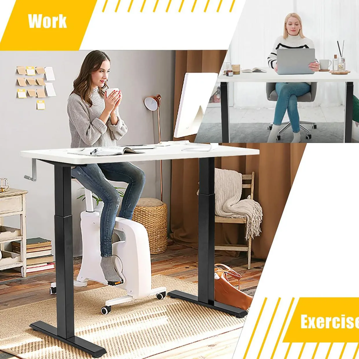 Manual Height Adjustable Standing Desk, 48" x 24" Crank Sit to Stand Desk