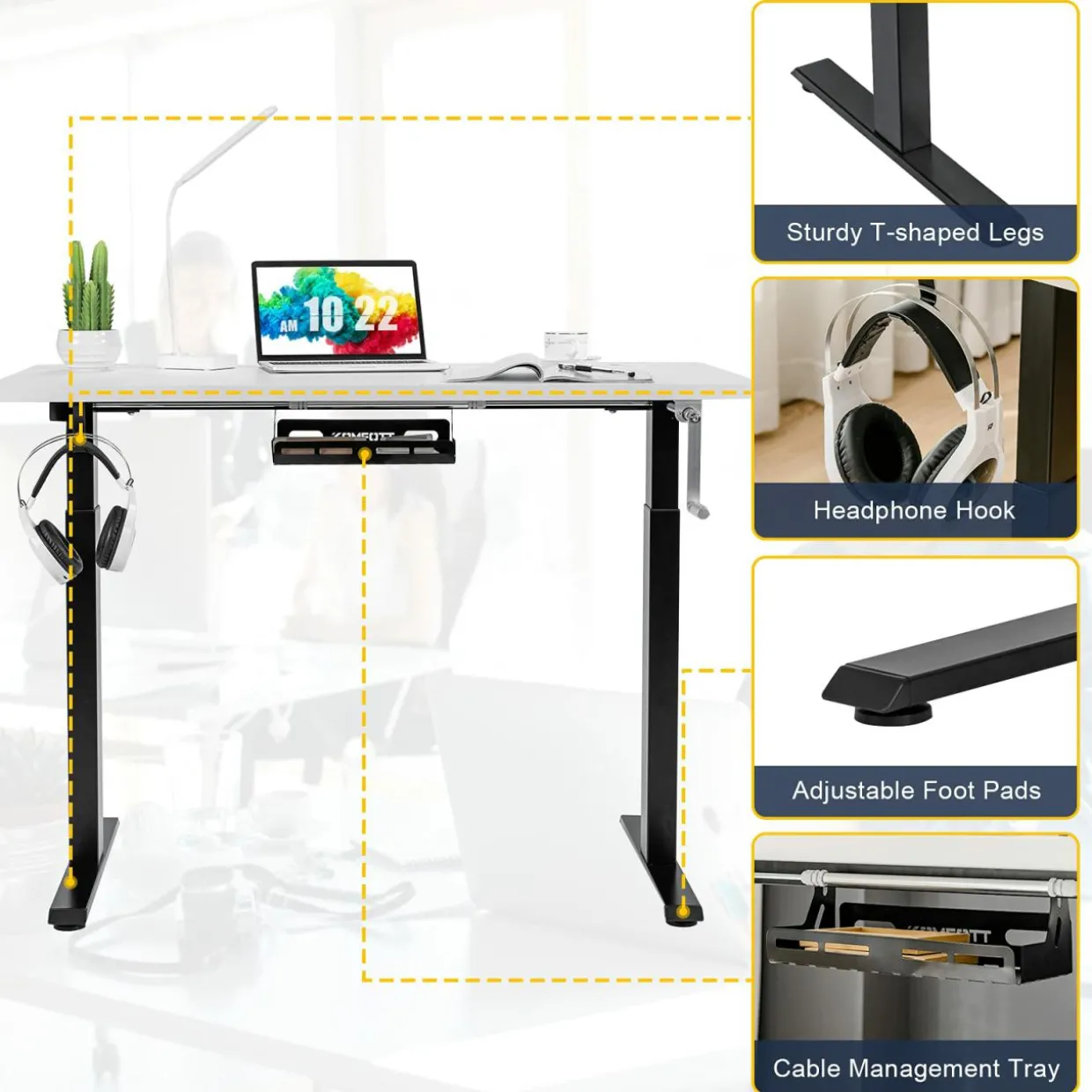 Manual Height Adjustable Standing Desk, 48" x 24" Crank Sit to Stand Desk