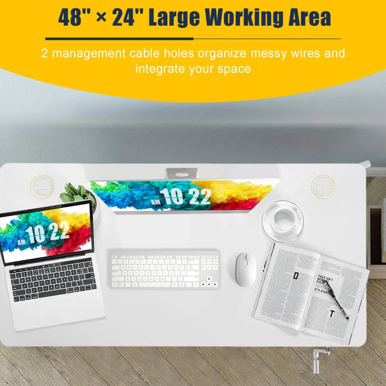 Manual Height Adjustable Standing Desk, 48" x 24" Crank Sit to Stand Desk