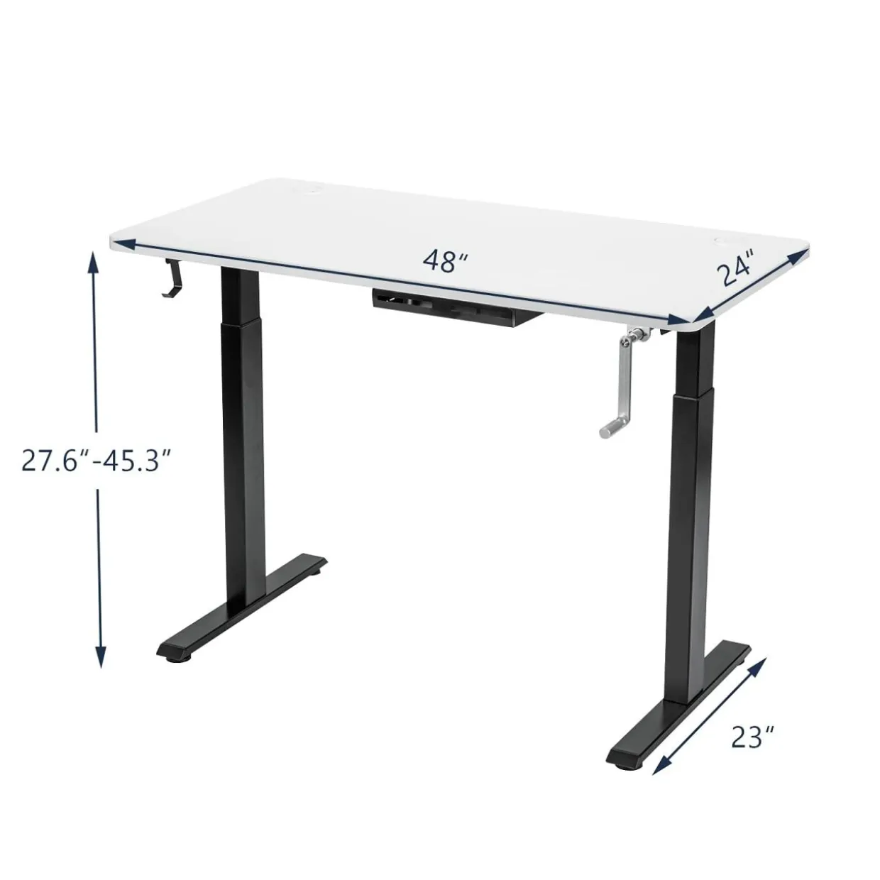 Manual Height Adjustable Standing Desk, 48" x 24" Crank Sit to Stand Desk