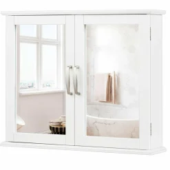Medicine Cabinet with Mirror, Bathroom Wall Mounted Mirror Cabinet with Double Mirror Doors, 23.5 x 5.5 x 19.5 Inches (White)