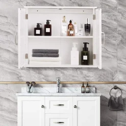 Medicine Cabinet with Mirror, Bathroom Wall Mounted Mirror Cabinet with Double Mirror Doors, 23.5 x 5.5 x 19.5 Inches (White)