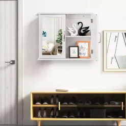 Medicine Cabinet with Mirror, Bathroom Wall Mounted Mirror Cabinet with Double Mirror Doors, 23.5 x 5.5 x 19.5 Inches (White)