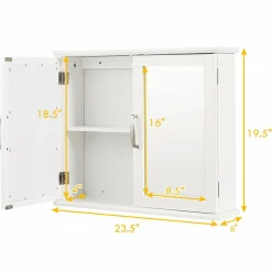 Medicine Cabinet with Mirror, Bathroom Wall Mounted Mirror Cabinet with Double Mirror Doors, 23.5 x 5.5 x 19.5 Inches (White)