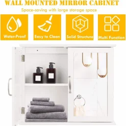Medicine Cabinet with Mirror, Bathroom Wall Mounted Mirror Cabinet with Double Mirror Doors, 23.5 x 5.5 x 19.5 Inches (White)