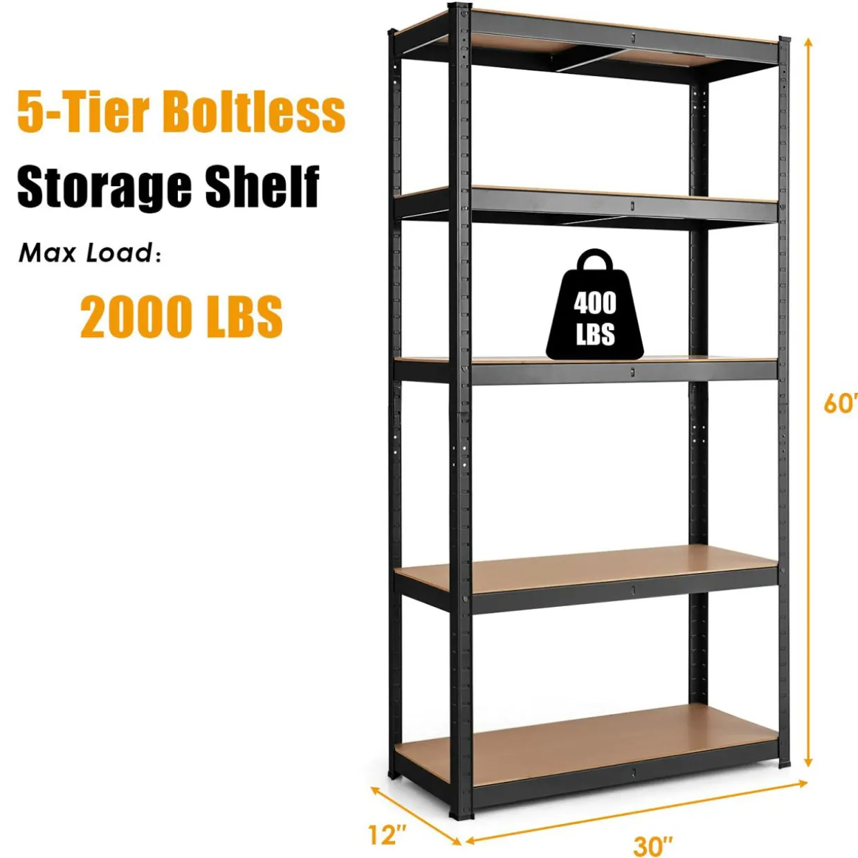 Metal Storage Shelves, 60inches Heavy Duty Frame Organizer, 5-Tier Garage Shelf