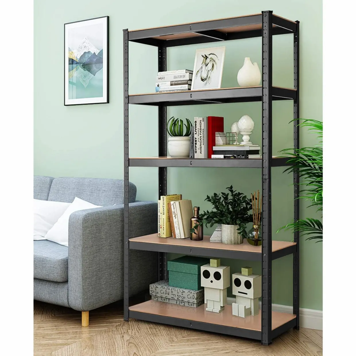 Metal Storage Shelves, 60inches Heavy Duty Frame Organizer, 5-Tier Garage Shelf
