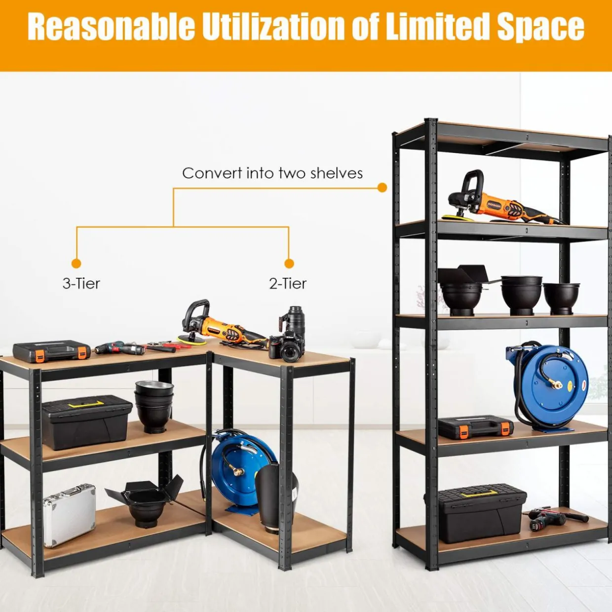 Metal Storage Shelves, 60inches Heavy Duty Frame Organizer, 5-Tier Garage Shelf