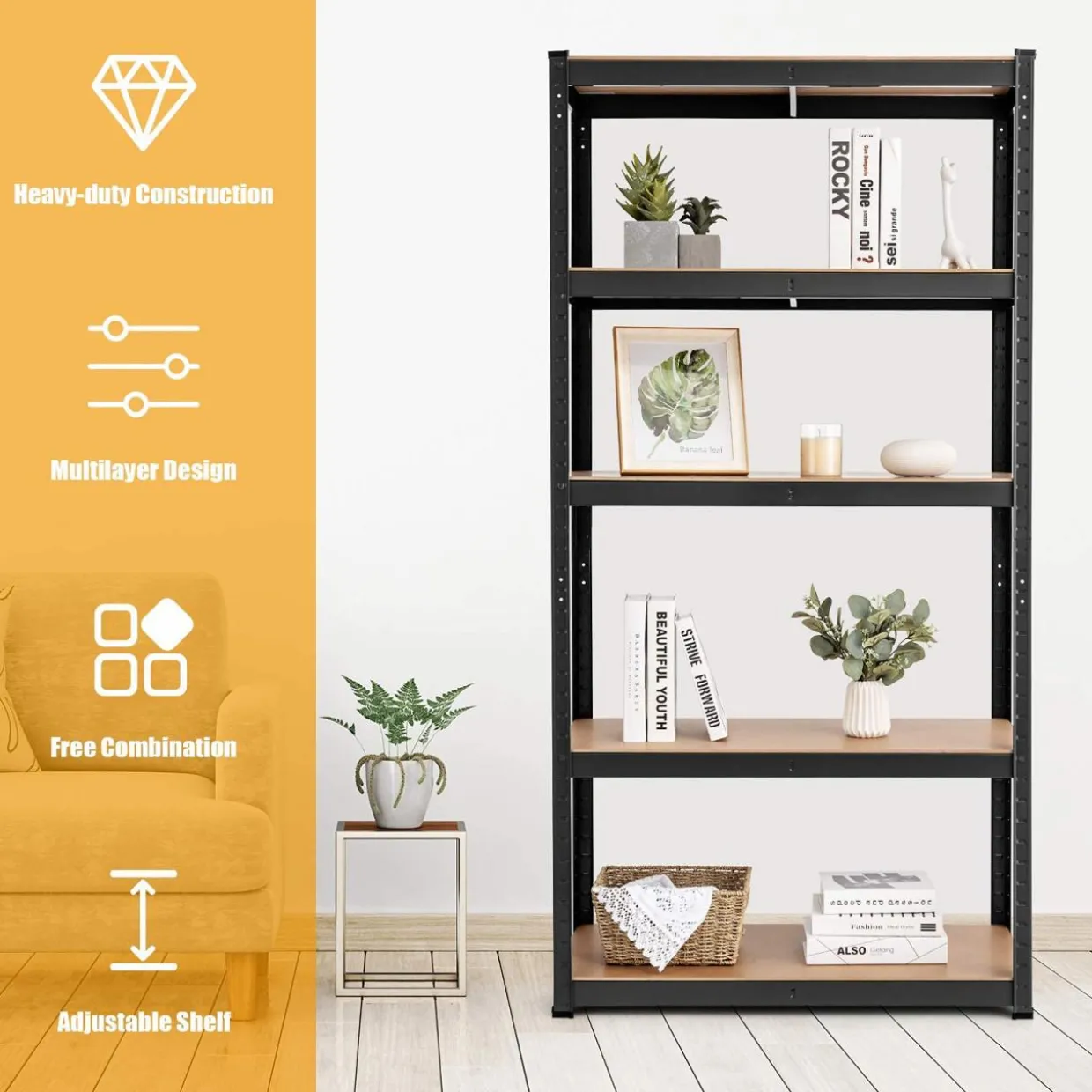 Metal Storage Shelves, 60inches Heavy Duty Frame Organizer, 5-Tier Garage Shelf