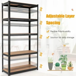 Metal Storage Shelves, 60inches Heavy Duty Frame Organizer, 5-Tier Garage Shelf