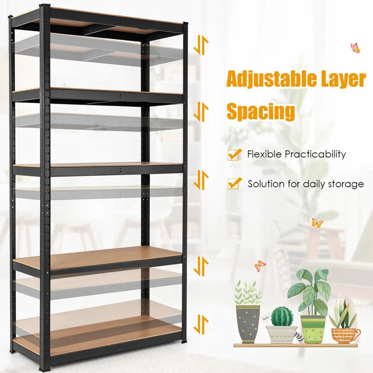 Metal Storage Shelves, 60inches Heavy Duty Frame Organizer, 5-Tier Garage Shelf