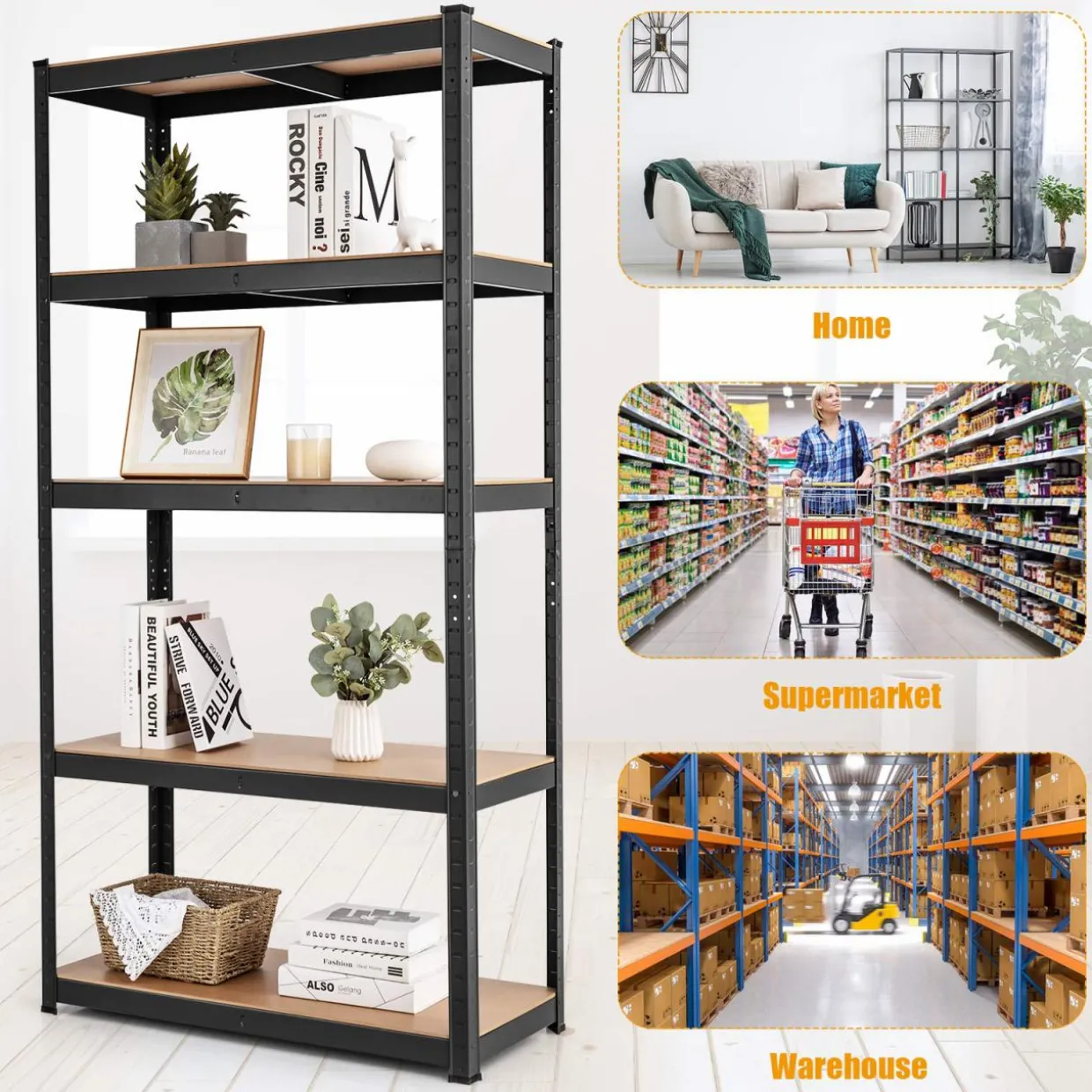 Metal Storage Shelves, 60inches Heavy Duty Frame Organizer, 5-Tier Garage Shelf