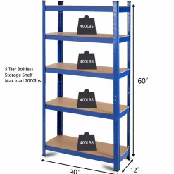 Metal Storage Shelves, 60inches Heavy Duty Frame Organizer, 5-Tier Garage Shelf