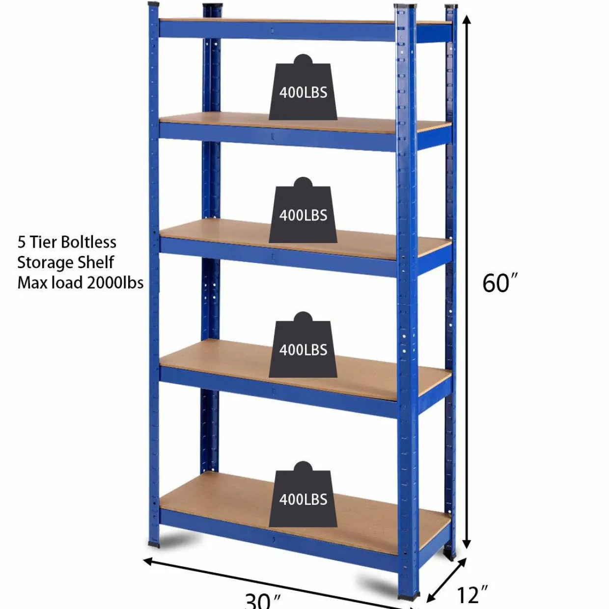 Metal Storage Shelves, 60inches Heavy Duty Frame Organizer, 5-Tier Garage Shelf
