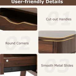 Mid-Century Desk with 2 Drawers, Writing Study Desk, PC Laptop Desk