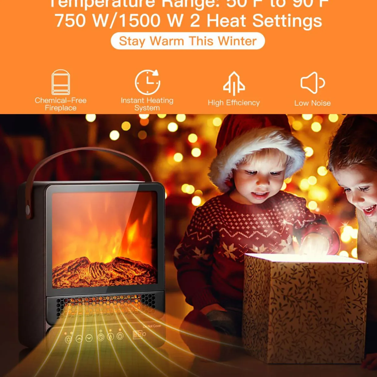 14.5" Mini Portable Electric Fireplace, 750W/1500W Tabletop Stove Heater with 3D Flame & Remote Control
