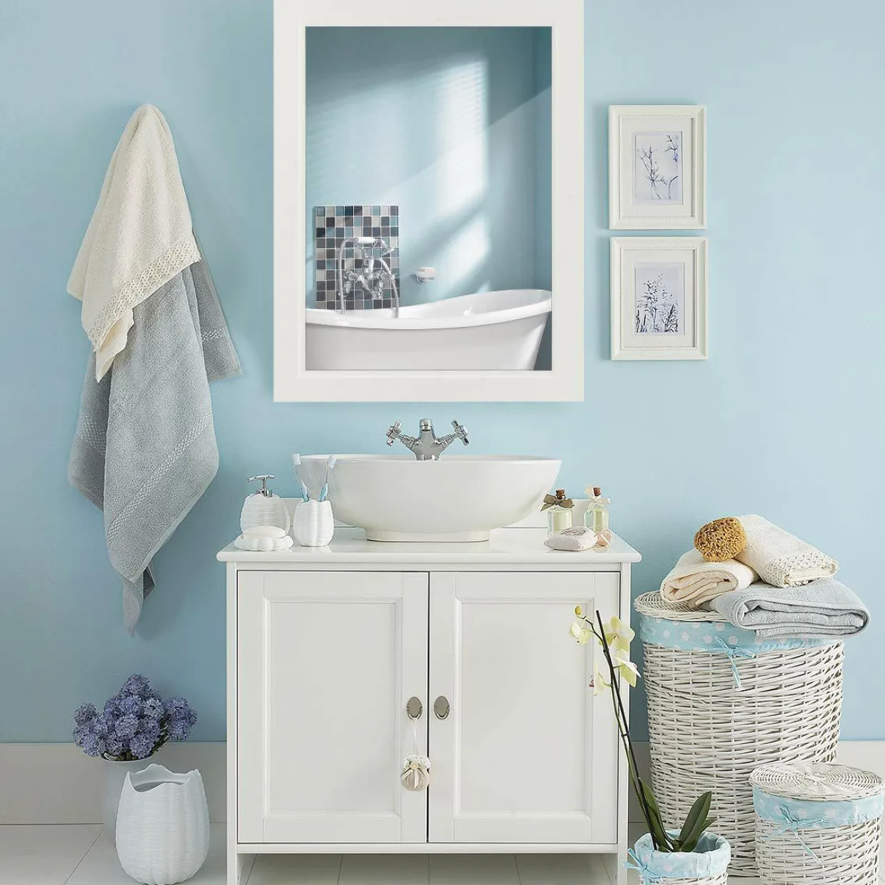 Mirrored Bathroom Cabinet, Wall Mount Storage Organizer, Medicine Cabinet with Single Doors