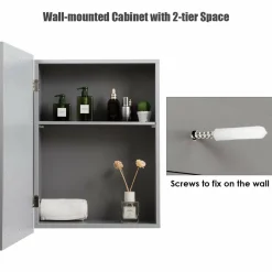Mirrored Bathroom Cabinet, Wall Mount Storage Organizer, Medicine Cabinet with Single Doors