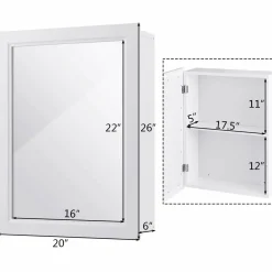 Mirrored Bathroom Cabinet, Wall Mount Storage Organizer, Medicine Cabinet with Single Doors