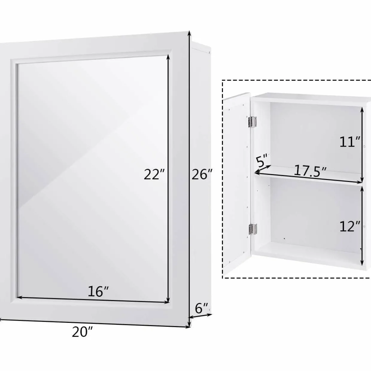 Mirrored Bathroom Cabinet, Wall Mount Storage Organizer, Medicine Cabinet with Single Doors