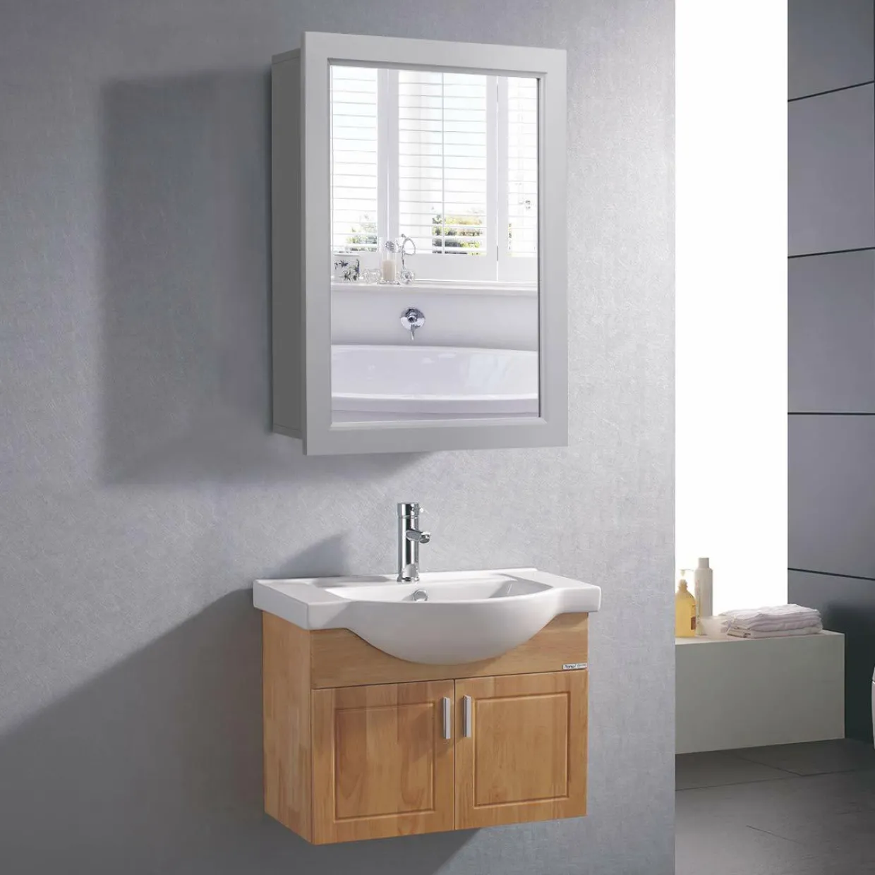 Mirrored Bathroom Cabinet, Wall Mount Storage Organizer, Medicine Cabinet with Single Doors
