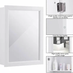 Mirrored Bathroom Cabinet, Wall Mount Storage Organizer, Medicine Cabinet with Single Doors