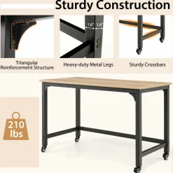 Mobile Computer Desk, Simple Style Rolling Home Office Desk Study Table Writing Desk