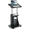Mobile Laptop Podium, Height Adjustable Sit to Stand Desk with Tilting Desktop & Storage Cabinet