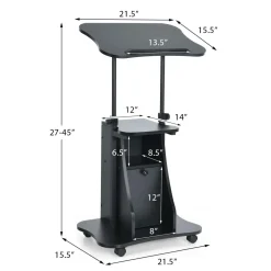 Mobile Laptop Podium, Height Adjustable Sit to Stand Desk with Tilting Desktop & Storage Cabinet
