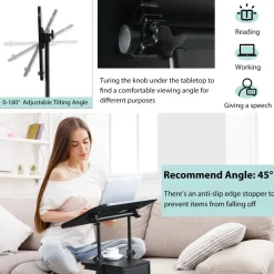 Mobile Laptop Podium, Height Adjustable Sit to Stand Desk with Tilting Desktop & Storage Cabinet