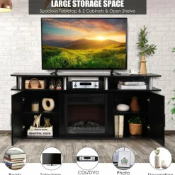 Modern TV Stand for TVs up to 70 Inches, Living Room Console Table w/2 Cabinets & Open Shelves