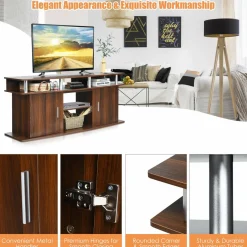 Modern TV Stand for TVs up to 70 Inches, Living Room Console Table w/2 Cabinets & Open Shelves