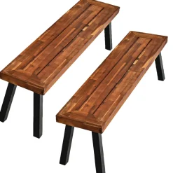 Outdoor Acacia Wood Bench, Patio Dining Bench Picnic Bench with Steel Legs (1, Teak)