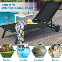 Outdoor Aluminum Chaise Lounge, Patio Lounge Recliner Chair
