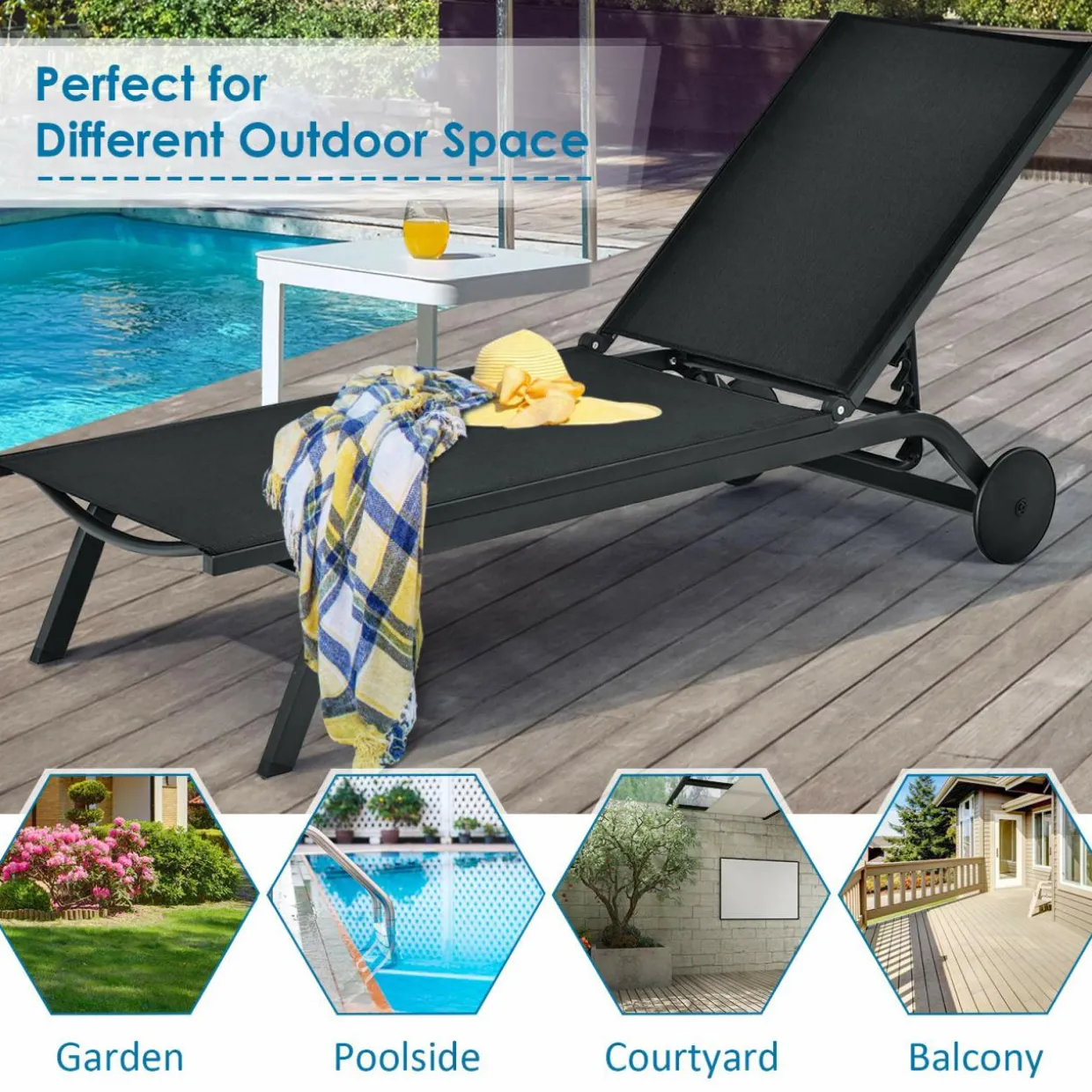 Outdoor Aluminum Chaise Lounge, Patio Lounge Recliner Chair