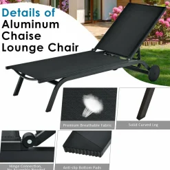 Outdoor Aluminum Chaise Lounge, Patio Lounge Recliner Chair