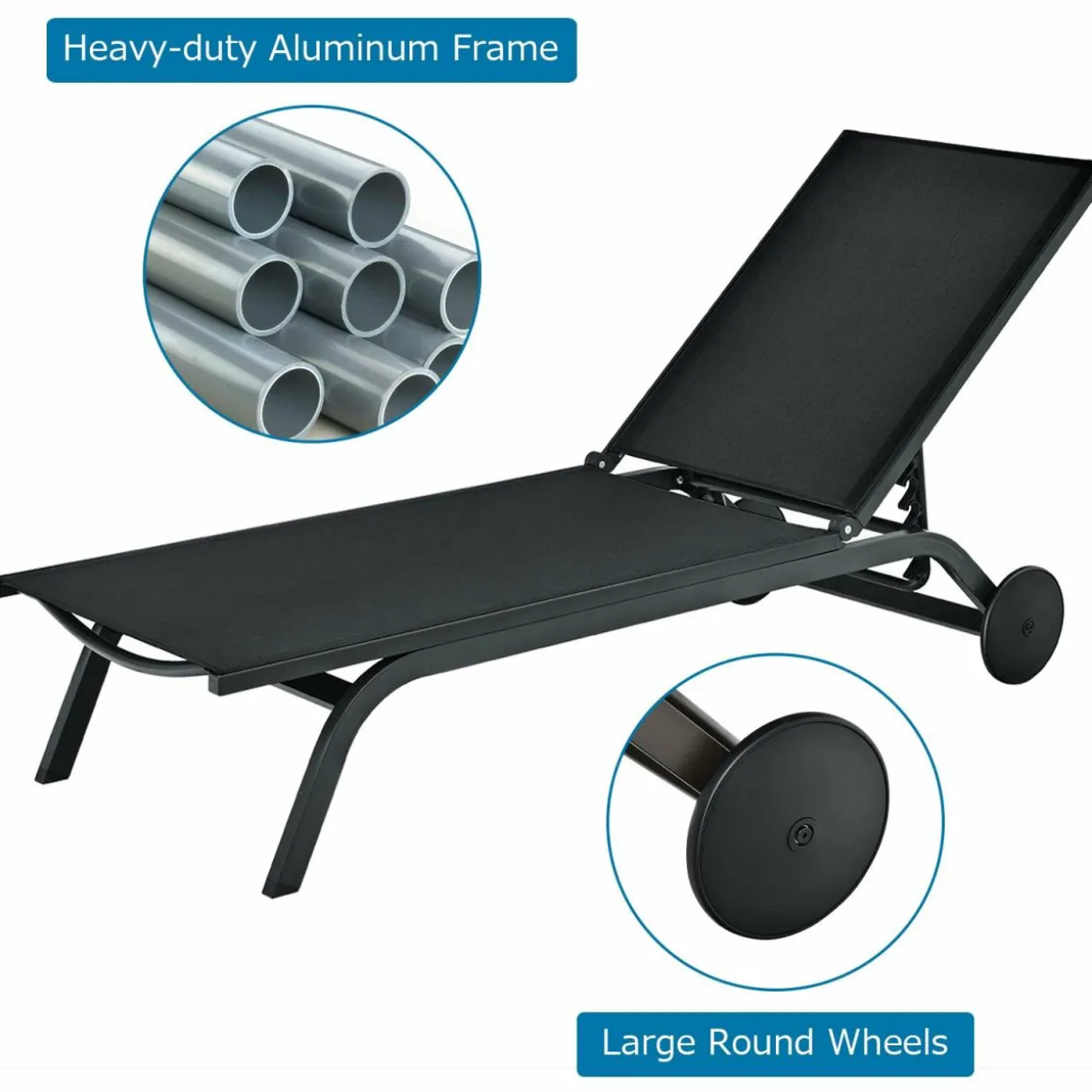 Outdoor Aluminum Chaise Lounge, Patio Lounge Recliner Chair
