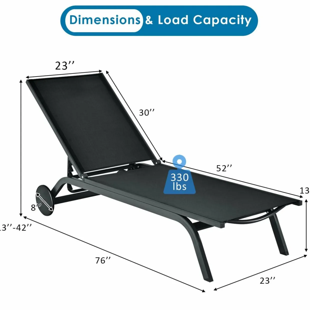 Outdoor Aluminum Chaise Lounge, Patio Lounge Recliner Chair