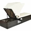 Outdoor Chaise Lounge Chair with Folding Canopy, Adjustable Cushioned Reclining Chair with Flip-up Tea Table