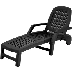 Outdoor Chaise Lounge Chair, 5-Position Adjustable Recliner with Storage Box and Flexible Wheels